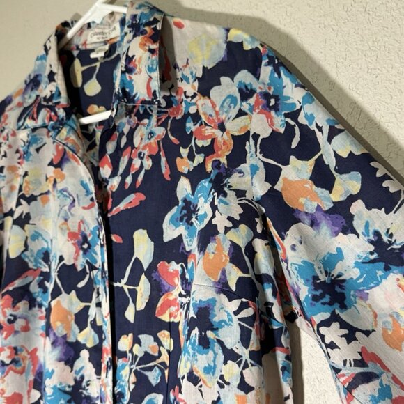 Coldwater Creek No Iron Top Womens Navy Beautiful Floral XL16 - Picture 7 of 14